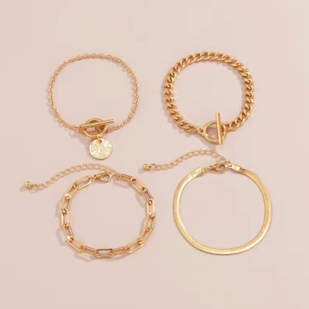 Stacked bracelet set, gold tone. - Picture 4 of 5